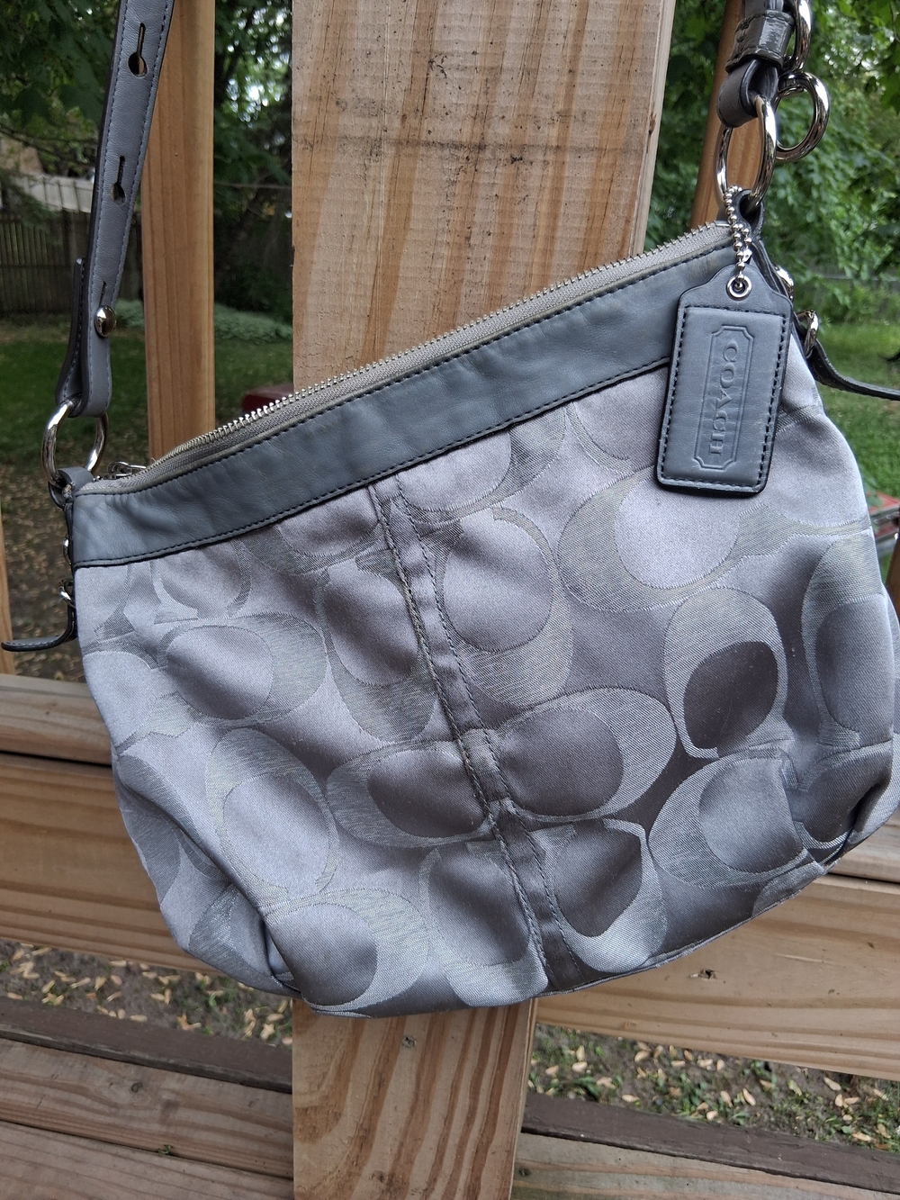 Coach Silver Signature Jacquard Hobo Bag